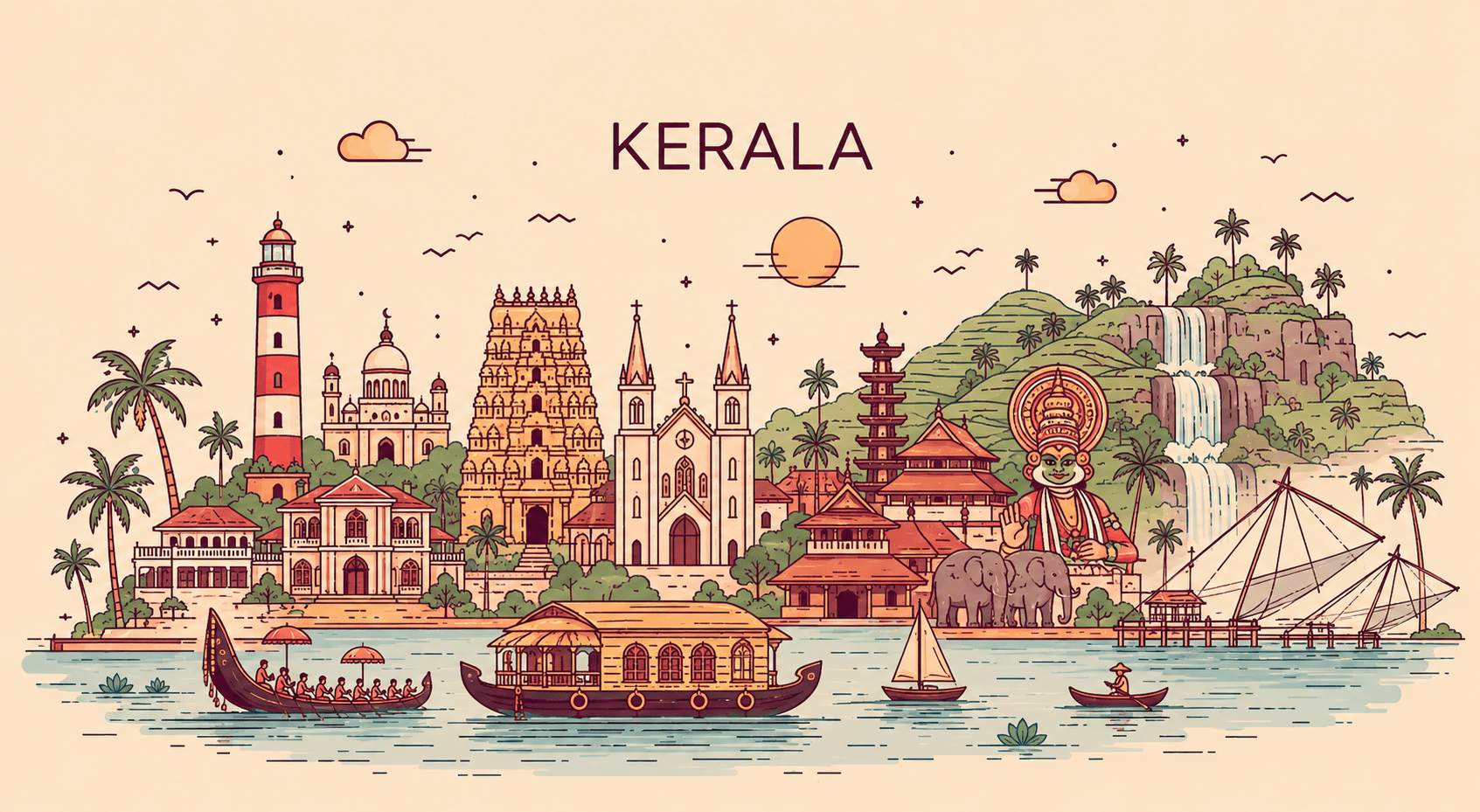 Kerala backwaters illustration